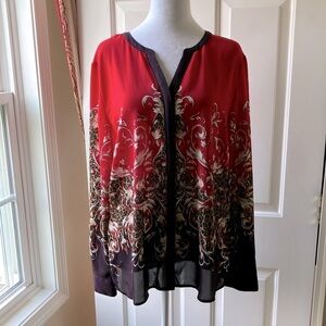 Dana Buchman Top Blouse V-Neck Long Sleeve Multicolor Size 14